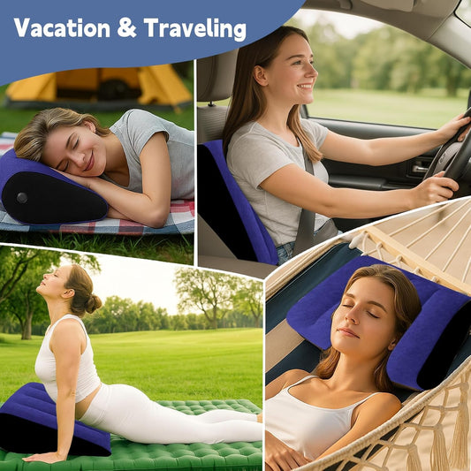 TheClover Inflatable Wedge Pillow for Traveling – Portable Bed Cushion for Relieve Acid Reflux & Back Pain, Compact Travel Cushion for Home, Airplane & Camping (Blue)