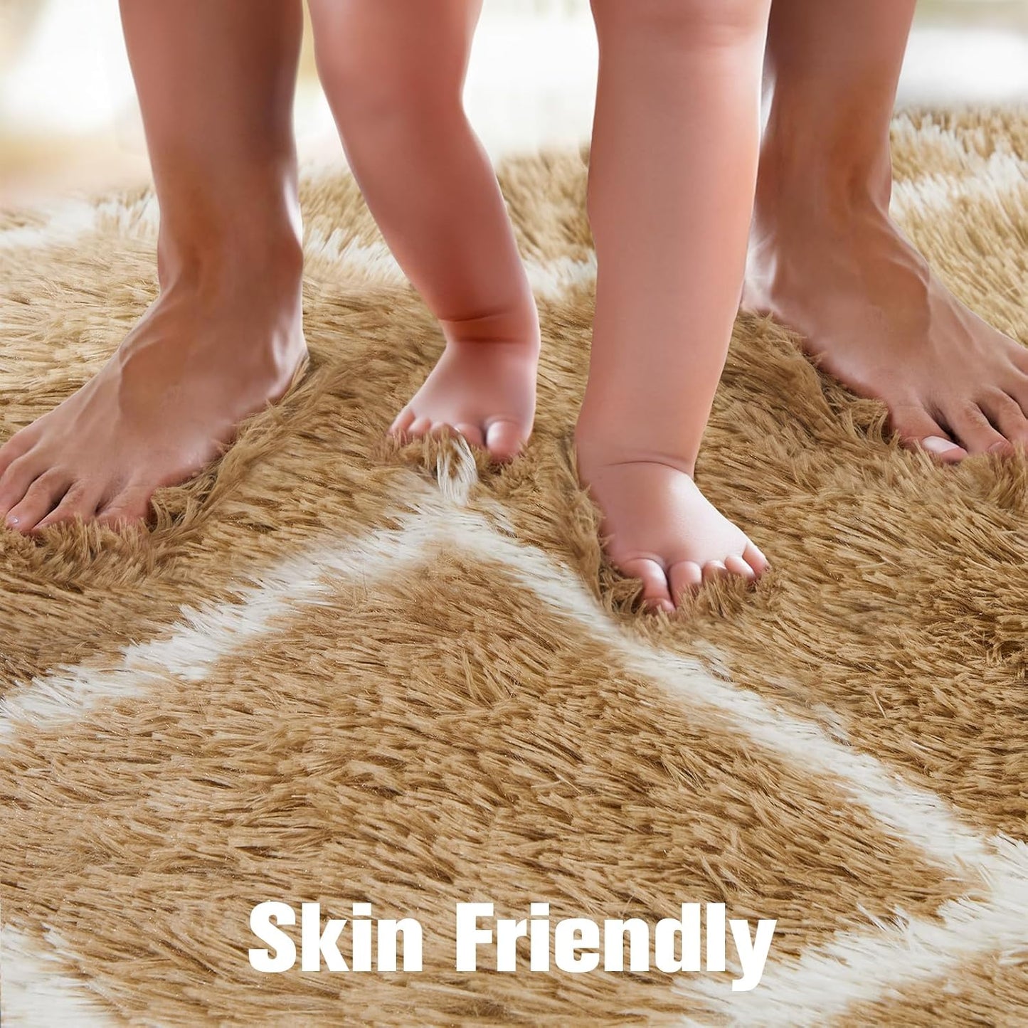 Super Soft Shaggy Area Rug, 6X9 Soft Plush Fluffy Rug for Bedroom Living Room, Modern Moroccan Geometric Carpet for Home Decor Aesthetic, Anti-Skid Carpet for Kids Room, Nursery, Beige and White