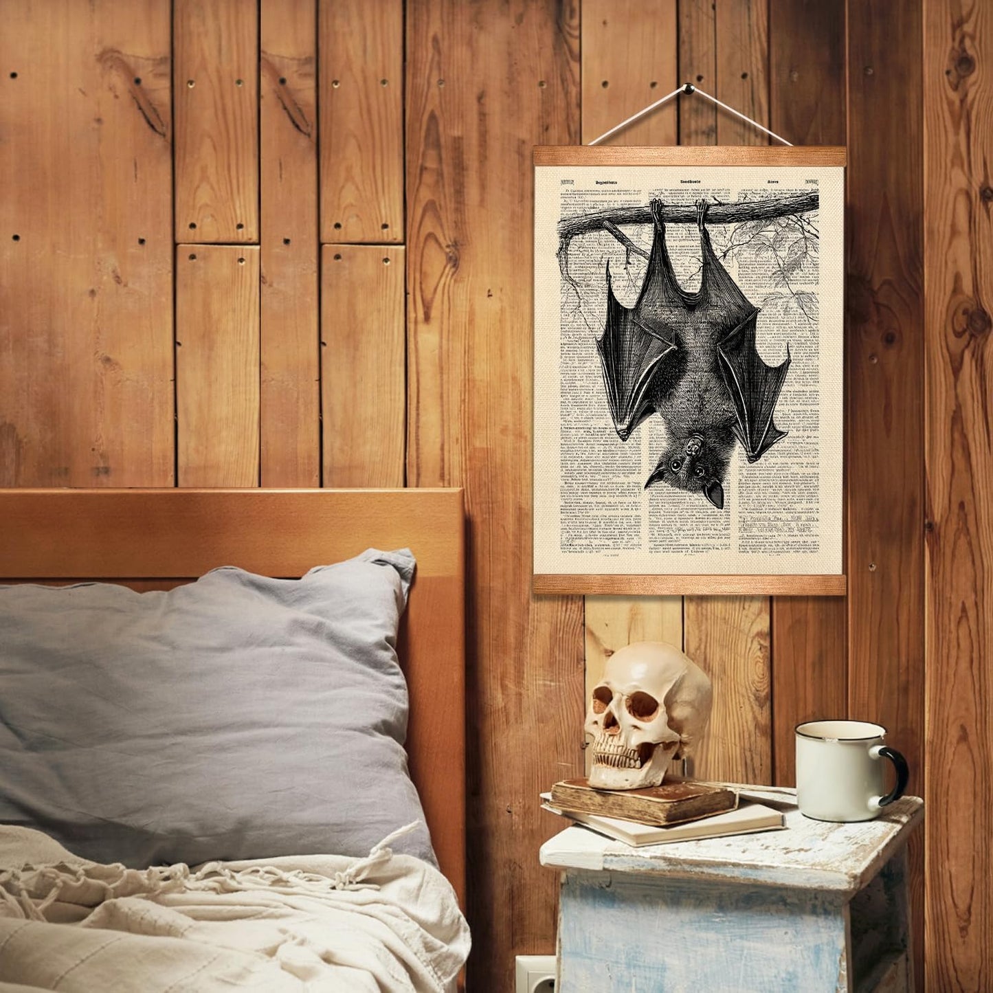 HEYJEEPER Vintage Bat Wall Art, Gothic Natural History Illustration Poster, Retro Dictionary Page Style Hanging Decor for Living Room,Office,Witchy or Bedroom Wall Decor14 x 18.5Inch