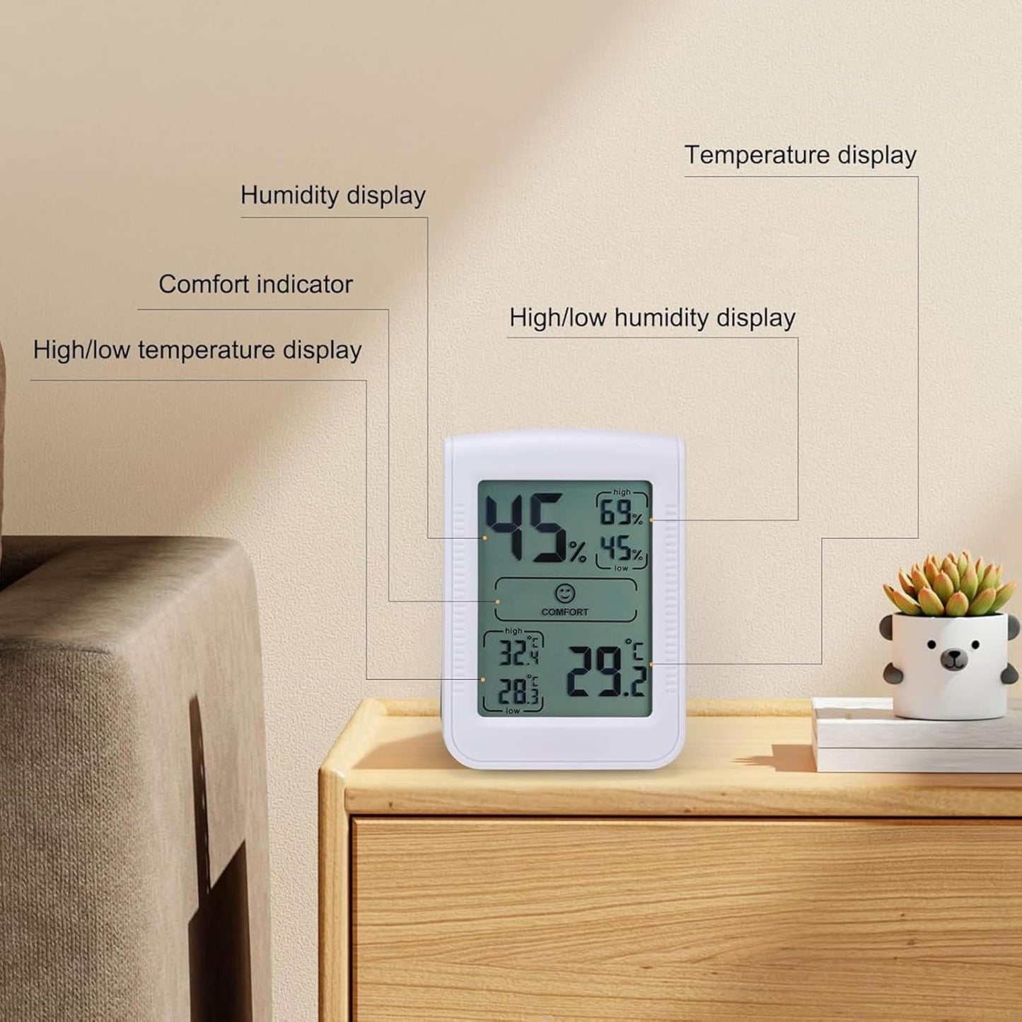 Digital Thermometer Indoor Hygrometer Configure a Precise Temperature and Humidity Monitor with 5-Second Quick Refresh - Quick Feedback and Reminders on Changes in Temperature and Humidity (White)