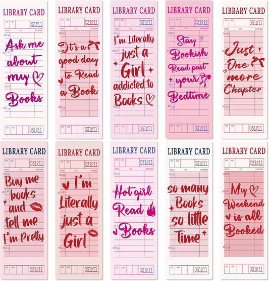 Vintage Bookmark Bulk Gifts - 100 Pcs Pink Library Card Paper Bookmarks for Women Girls Students Book Lovers Retro Quote Page Marks Reading Accessories Bookish Gift for Birthday Christmas