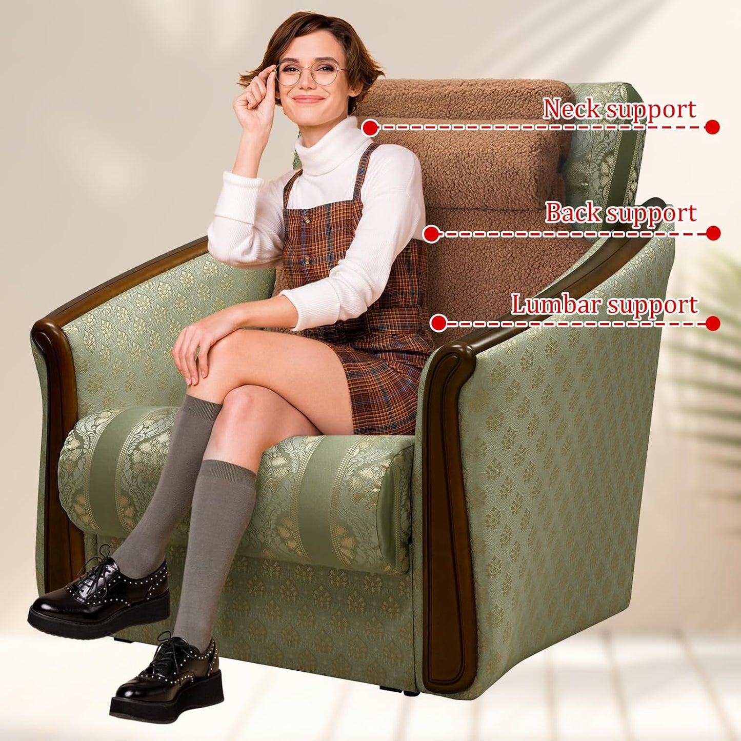 Sherpa Fleece Lumbar Support Pillow with Headrest Recliner Memory Foam Lumbar Pillow Back Cushion for Chair Plush Cushion Thick Pad for Back Pain Car Sofa Chair Headrest Office Home