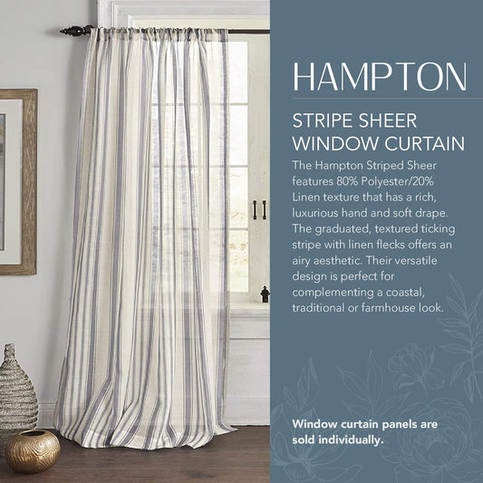 Elrene Home Fashions Hampton Stripe Sheer Window Curtain, 52" x 84" (1 Panel), Grey