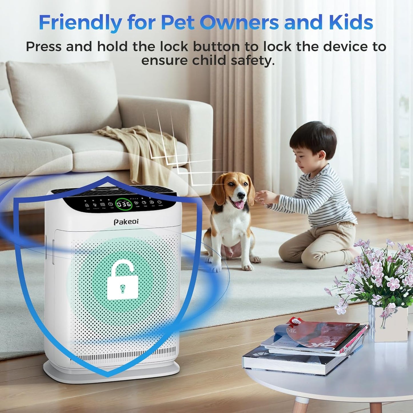 Air Purifiers for Home Large Room Up to 3000 Ft² With Double Air Intake,PAKEOI HEPA Air Purifier for Bedroom With Washable Pre-Filters, Remote Control, 15dB Sleep Mode,Air Cleaner for Pets Dust, White