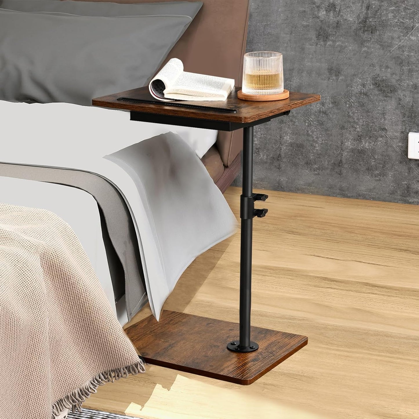 Waipfaru Swivel Height Adjustable Side Table Sofa Tray, Tiltable Sofa Bed Bathroom Study TV Tray C Shaped End Table Food Snack Trays for Eating