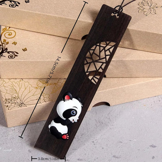 2pcs Wooden Bookmark,Stylish Wooden Bookmarks 5.71"x1.18", Panda Hollow Design Text Book Marker for Men Women, Decorative Page Markers with Pendant for Students Teachers Appreciation