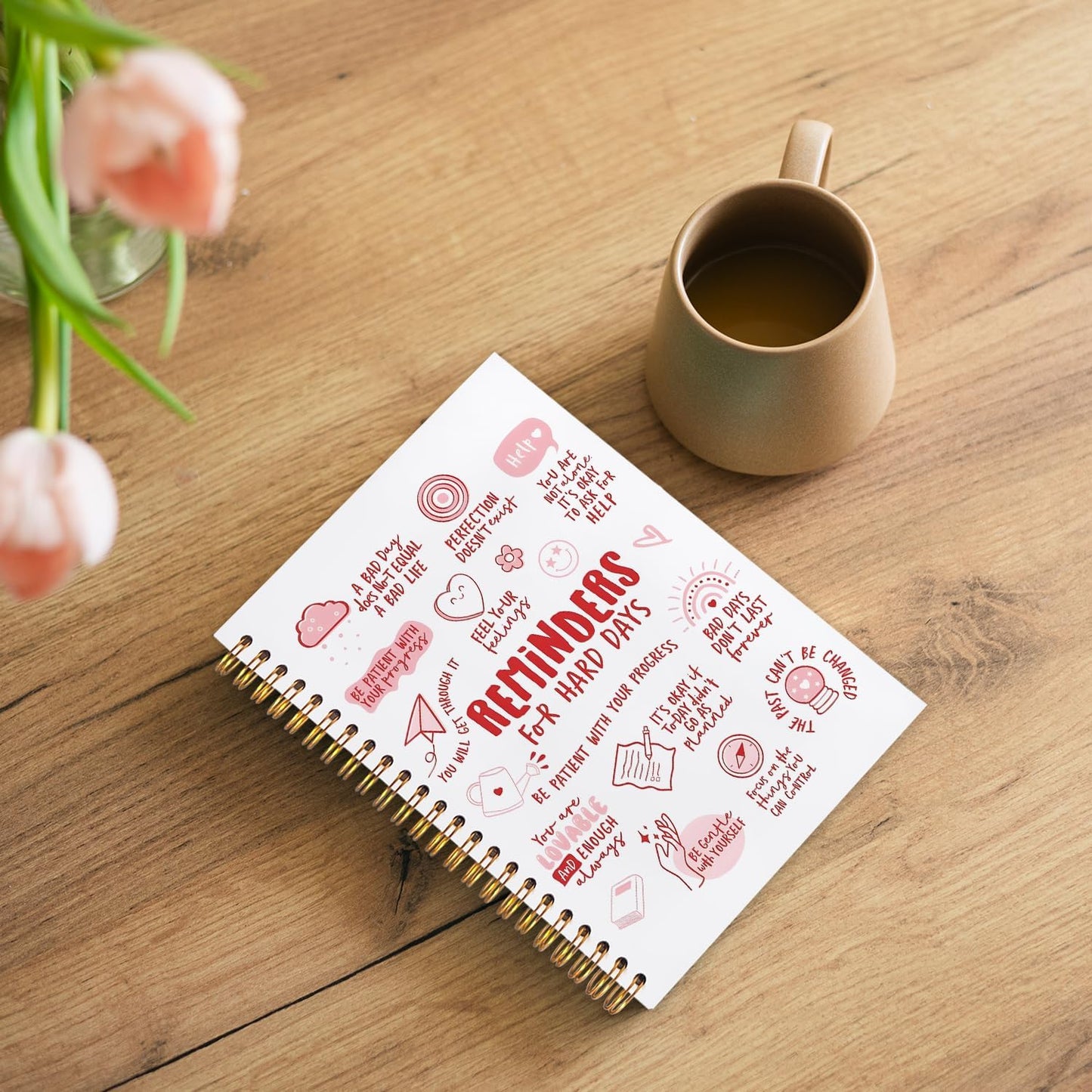 Daily Affirmations Inspirational Notebook, Motivational Quote Journal, Reminders for Hard Days Positive Affirmation Preppy Pink Spiral Notebook Journal for Note Taking, 5.5x8.3 Inch