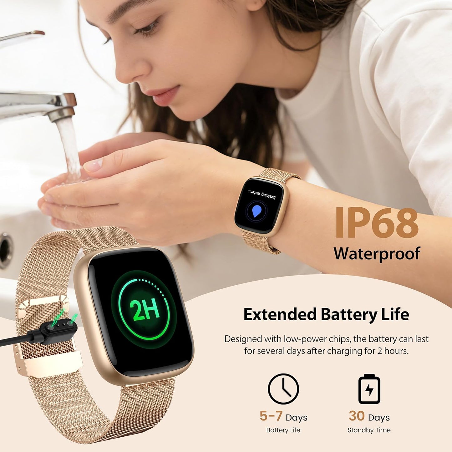 Smart Watch for Women with Alexa Built-in, 1.83" HD Touchscreen Fitness Tracker with Bluetooth Calls, Heart Rate/Sleep Monitor, 120+ Sports Fitness Watch, IP68 Waterproof Smartwatch for Android iOS