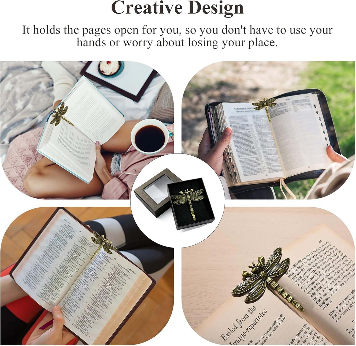 Vintage Book Page Holder Metal Dragonfly Book Clips Bookmark Free Your Hands Book Marker Clip Effortlessly Hold Open While Reading Writing Gift for Book Lovers, Writers