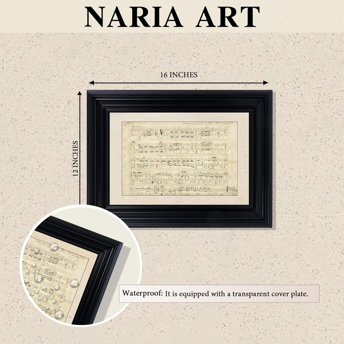 NARIA ART Retro Black Framed Wall Art,12''X16'' Inches Music Vintage Paintings,Canvas Prints with Retro Framed,Vintage Wall Art-for Bedroom,Study,Classroom.