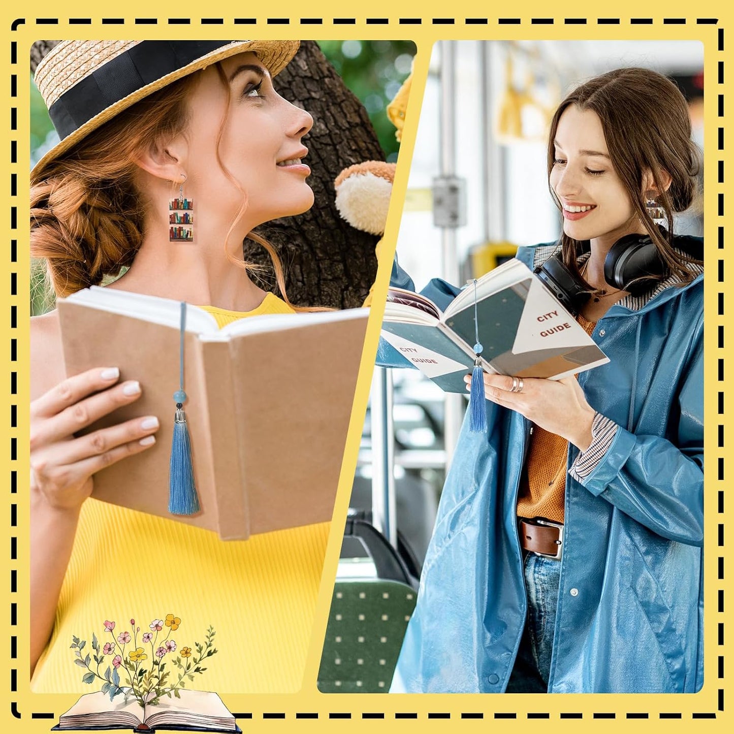 7 Pcs Book Lovers Gifts Set Book Makeup Bag Earrings Metal Bookmarks Keychain Glass Cup for Reader Gifts Accessories
