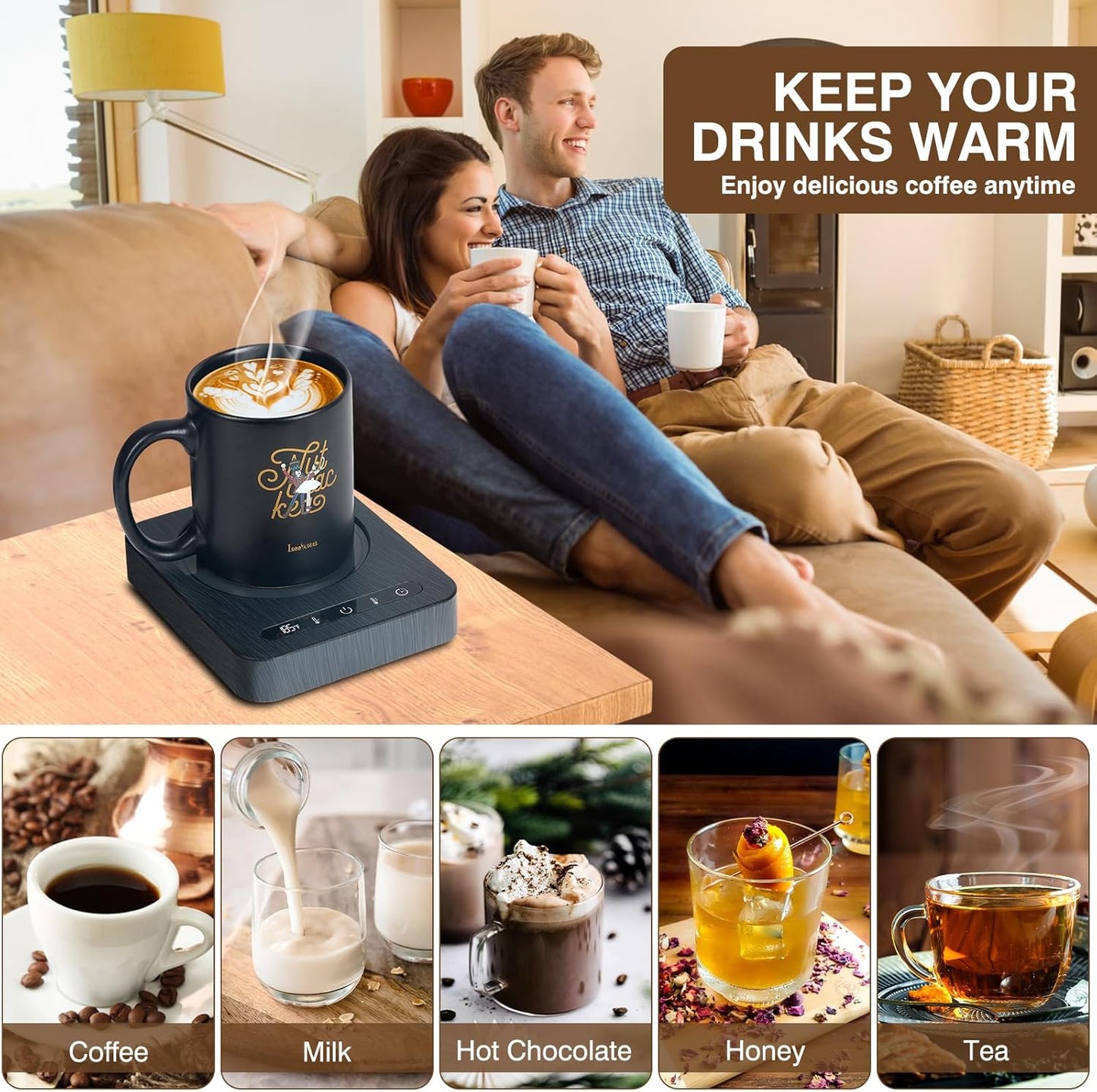 Coffee Mug Warmer,Coffee Warmer for Desk with Auto Shut Off,4 Temperature Setting&1-12H Timer,Smart Cup Warmer for Heating Coffee, Beverage, Milk, Tea and Hot Chocolate