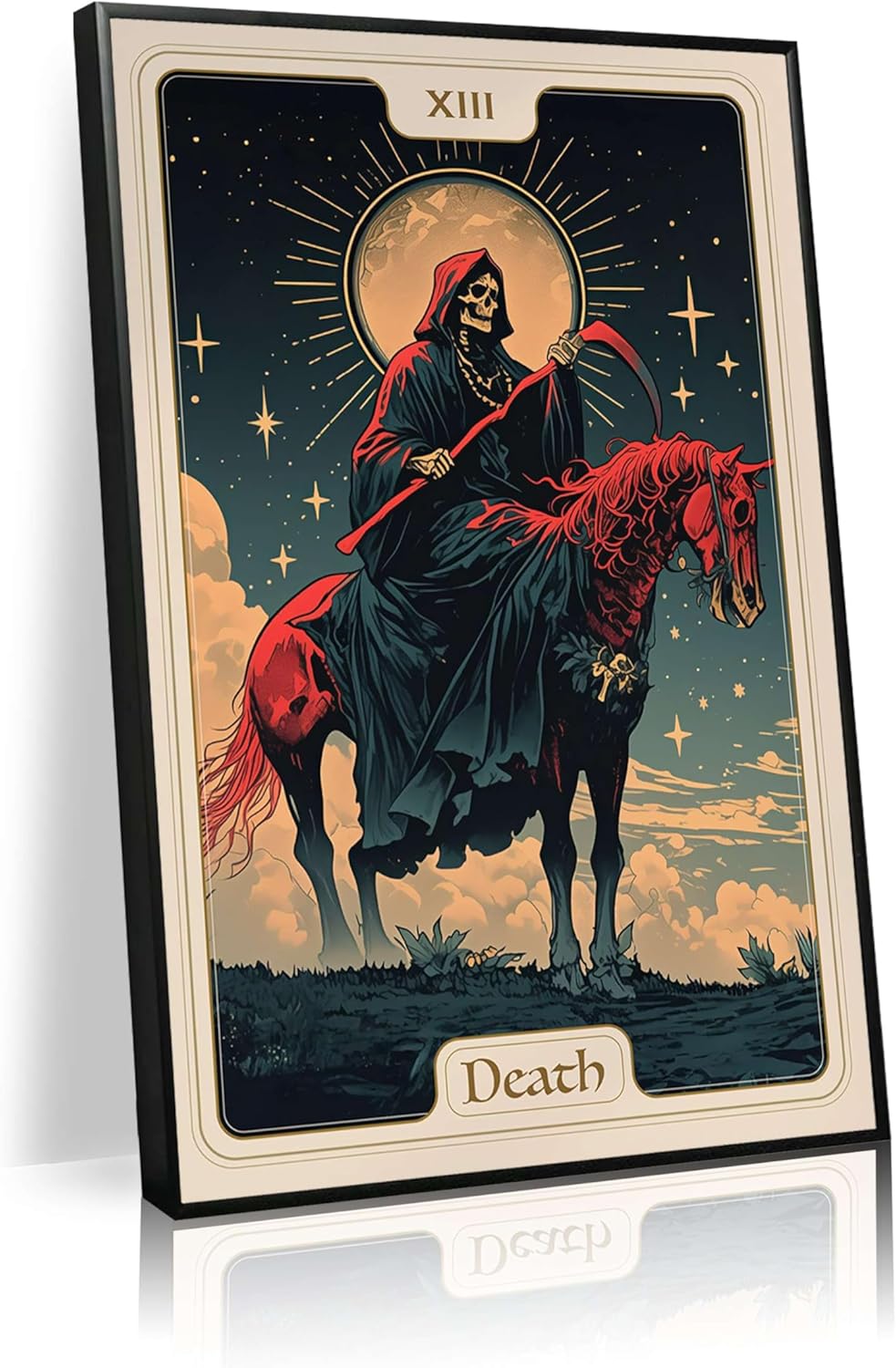 Death Tarot Card Art Print, Gothic Home Decor, Thirteen Arcana Wall Decor, Mystical Night Scene Divination Art Nouveau Dark Academy Design Decor Gift(L18 xW12-CANVAS)