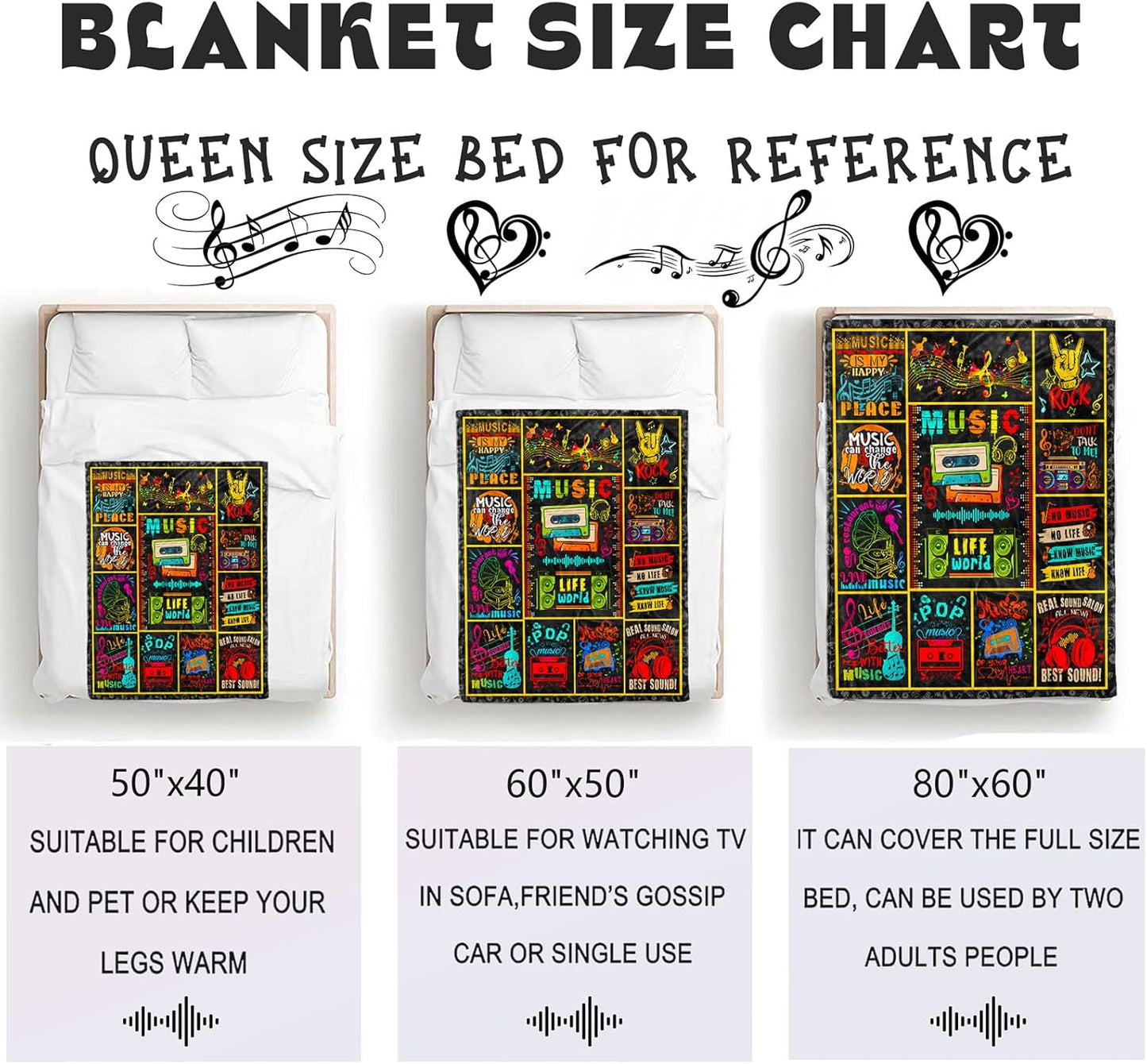 Music Blanket Gifts for Women Girls Soft Flannel Throw Blanket Musics Lovers Gifts Blankets for Kids Men Aults 50"X40"