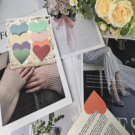 Leather Heart Bookmarks - OOEOO 8 Pieces Cute Corner Page Book Marks Gifts for Reading Women Teachers Students Book Lovers, for School Office Home Supplies(8PC Colors A)