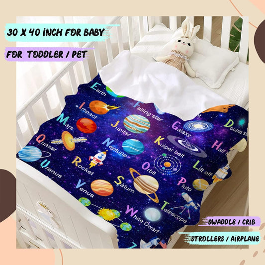 Space Alphabet Throw Blanket Fannel Fleece Super Soft Funny Blanket Travel Throw Blanket for Bed Couch Sofa 40 x 50 Inch for Kid