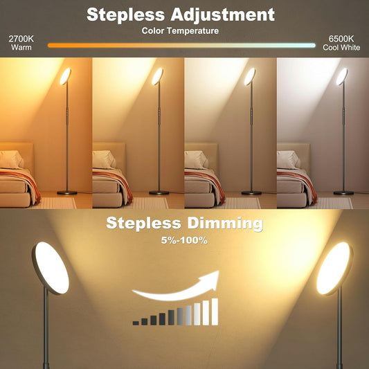 RGB Torchiere Floor Lamps for Living Room, 3600LM 36W Bright LED Standing Lamp with Remote, Modern Color Changing Tall Lamp with Stepless Dimming, 69" Corner Floor Lamp for Bedroom, Office