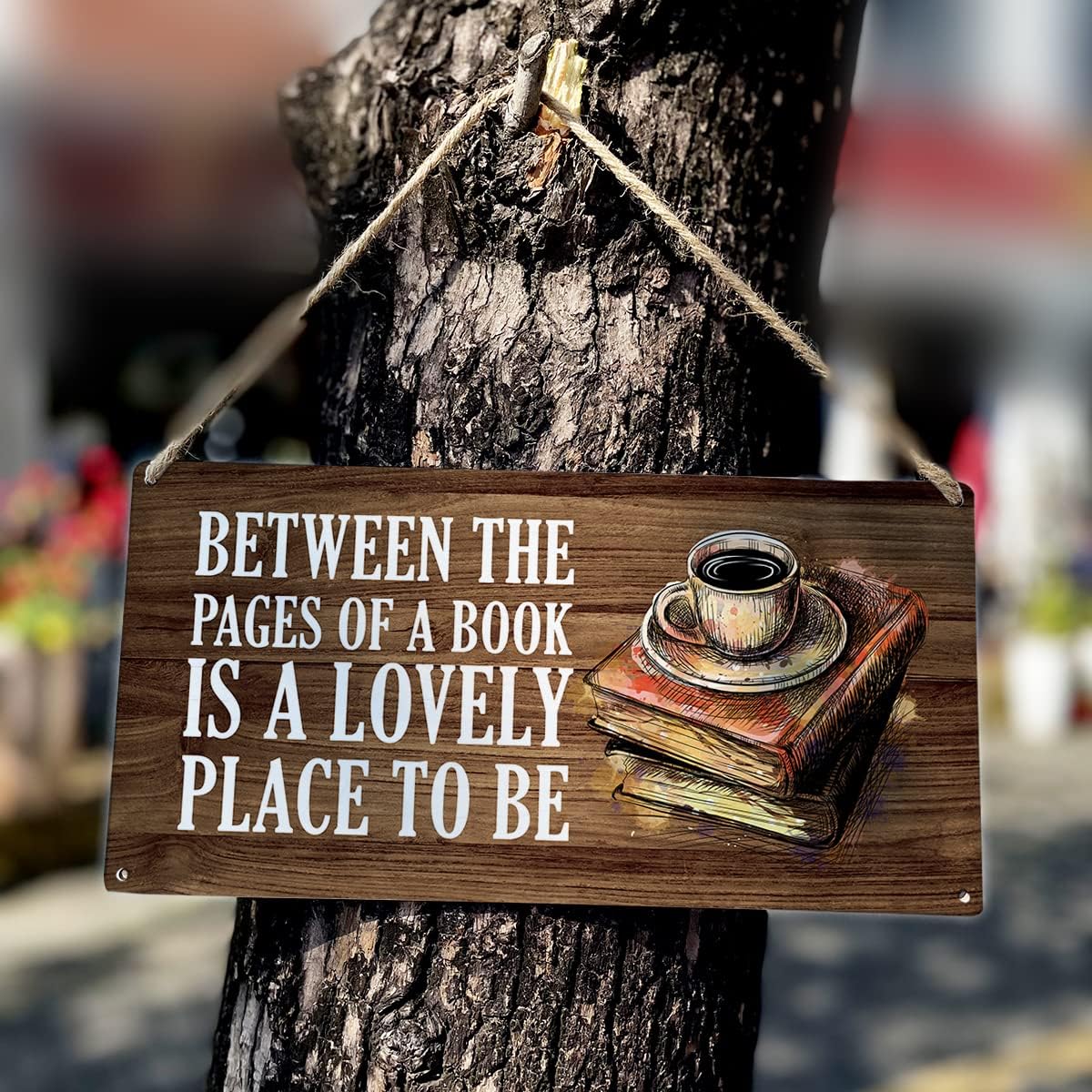 MIGUMUTU Country Style Wall Decor Book Lovers Between the Pages of a Book is a Lovely Place to Be Wooden Signs Rustic Hanging Wall Plaque Reading Sign Home Decor Present