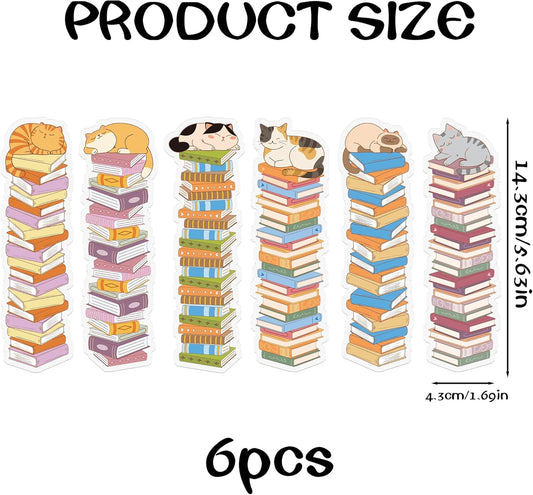 Cute Cats Bookmark Gifts - 6 Pcs Cartoon Animals Bookmarks for Kids Women Book Lovers Funny Cats Books Marks Page Clips Bookish Gift for Birthday Christmas Classroom Reading Accessories
