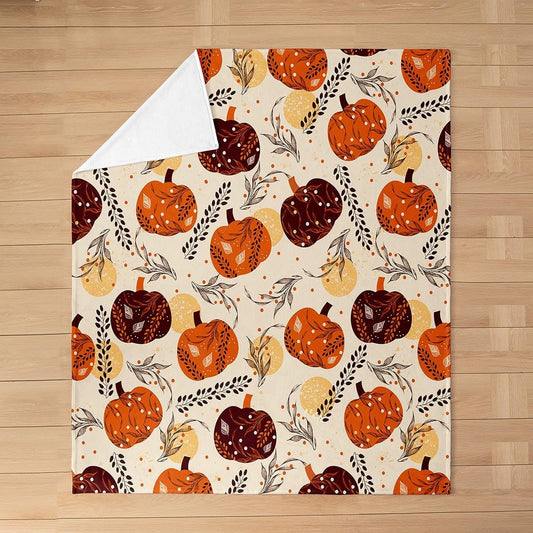 Erosebridal Fall Harvest Pumpkin Flannel Blanket Rustic Countryside Style Fuzzy Plush Throw Autumn Cabin Farmhouse Fleece Blanket for Kids Boys Girls,Pumpkin Leaf Decor for Bed Couch Queen 90"x90"
