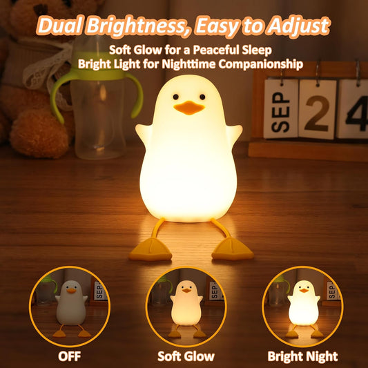Duck Night Light, Cute Ducks Gifts, Squishy Silicone Animal Night Lamp for Nursery Bedside with Dimmer & Rechargeable, Gifts for Birthday Holiday Valentine's Day Mothers' Day