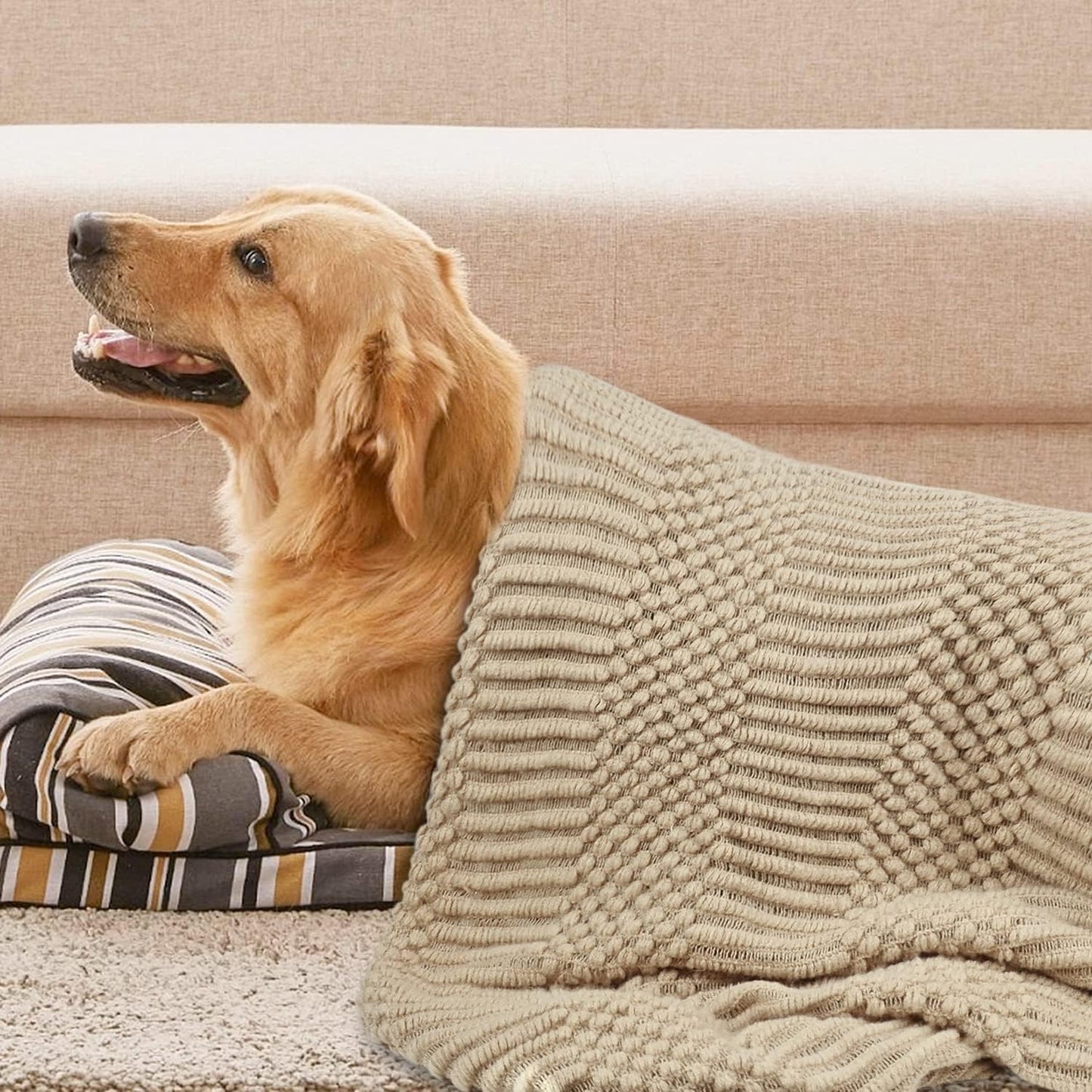 2 Pack Knit Throw Blankets for Bed Couch, Super Soft Farmhouse Throw Blanket, Summer Outdoor Blankets and Throws for Travel Camping, 50 x 60 Inches