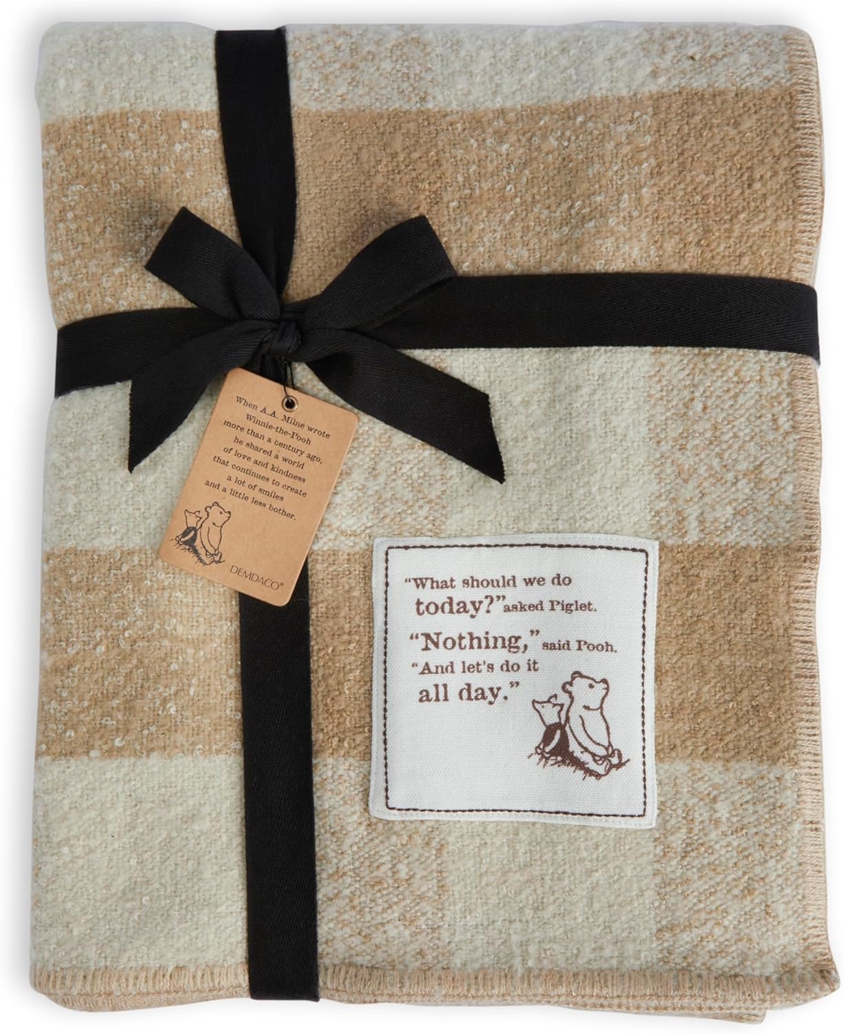 DEMDACO Pooh Classic Yellow Bear Everyday Collection Nothing All Day Tan Plaid 50 x 60 Acrylic and Polyester Fiber Cozy Throw Blanket