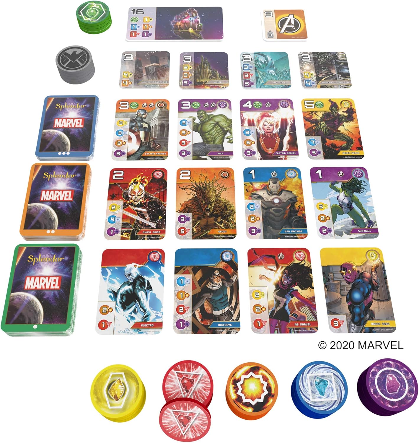 Asmodee Marvel Splendor Board Game - Unite Heroes and Gems in an Epic Strategy Adventure, Family Game for Kids and Adults, Ages 10+, 2-4 Players, 30 Minute Playtime