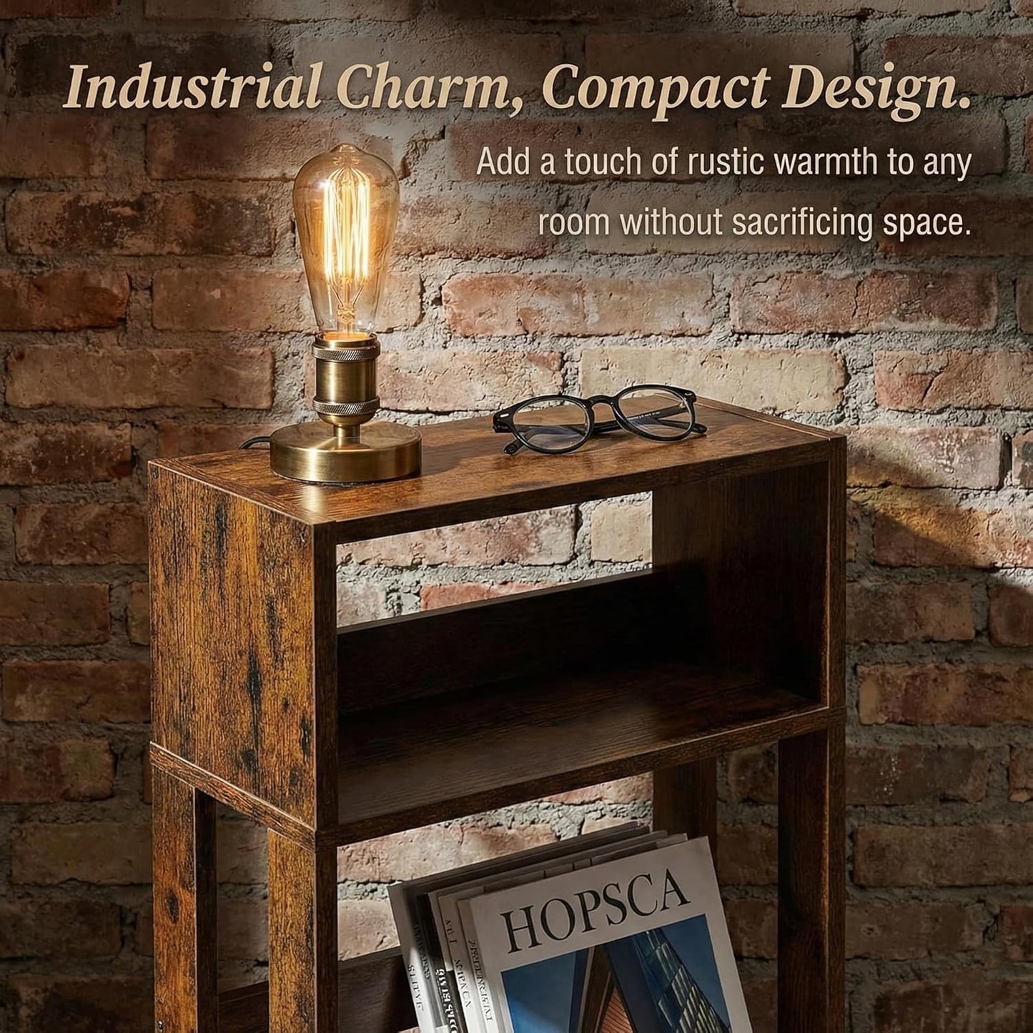 3-Tier Narrow Side Table,Skinny End Table and Bedside Nightstand for Small Space - Rustic Brown