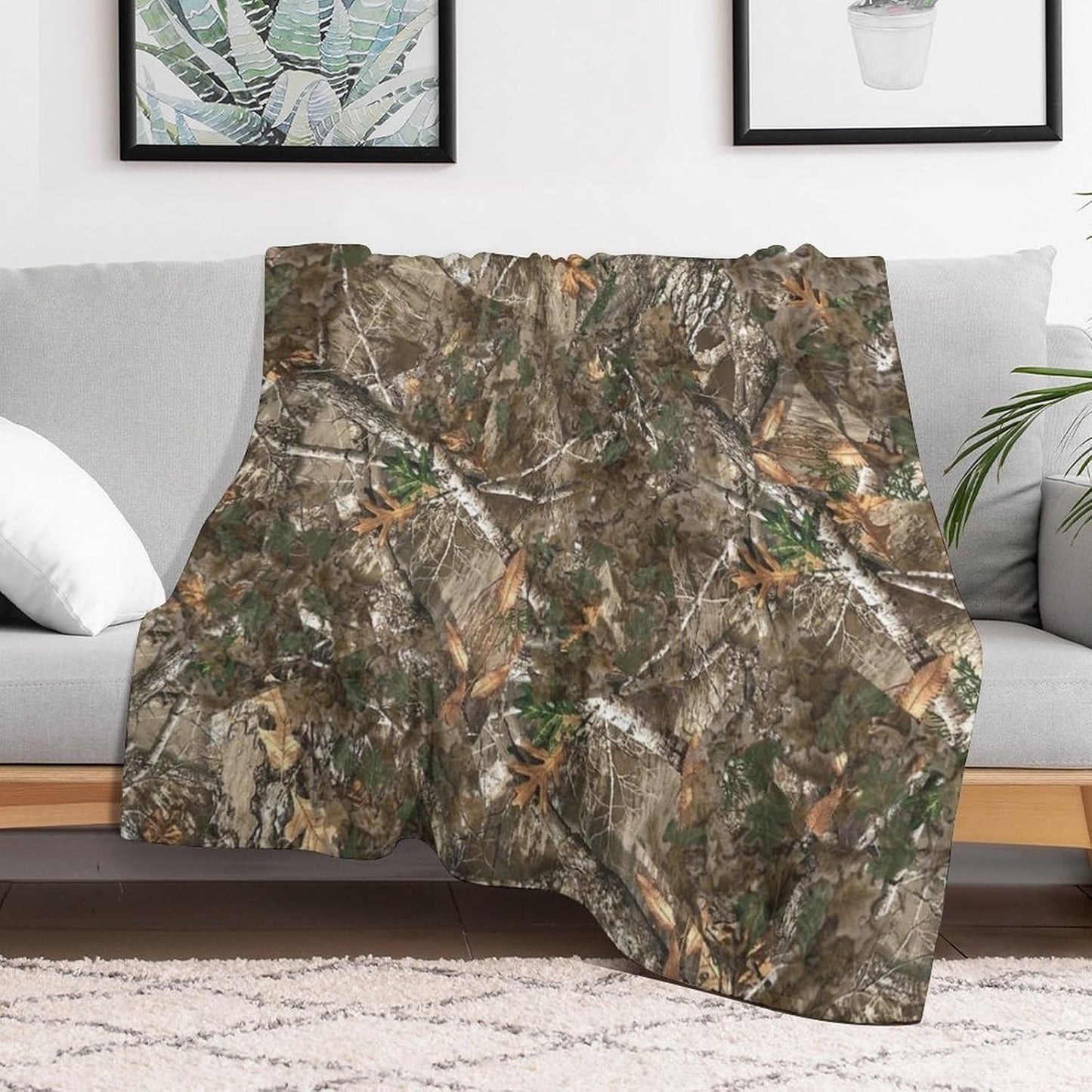 Oak Flannel Blankets, Green Forest Camouflage Design Throw Bed Blanket for Sofa Chair Bed 30"x40"