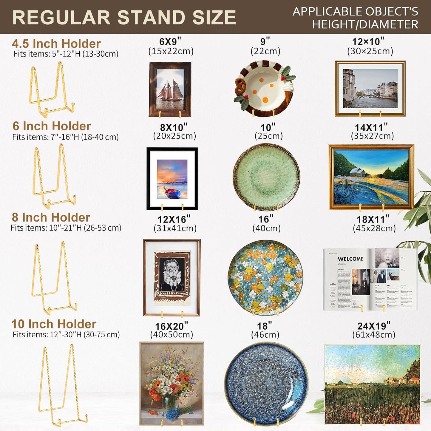 Plate Holder Easel Display Stand - 6 Inch Twisted Metal Wire Plate Stands - Picture Frame Stand - Tabletop Easels for Display Decorative Plates | Pictures | Books | Plaques | Tablets - 3 Pack - Gold