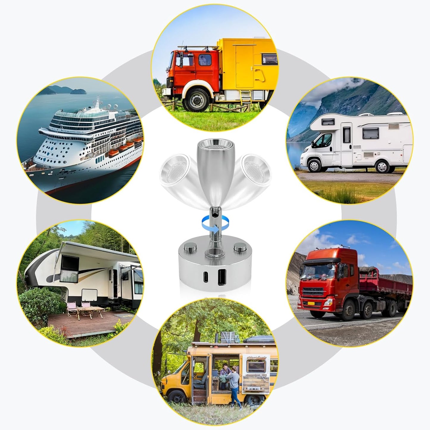 12V LED RV Interior Reading Light, Dimmable, with Dual USB Ports, RV Bedside Reading Light with Touch Switch, for Campers and Travel Trailers