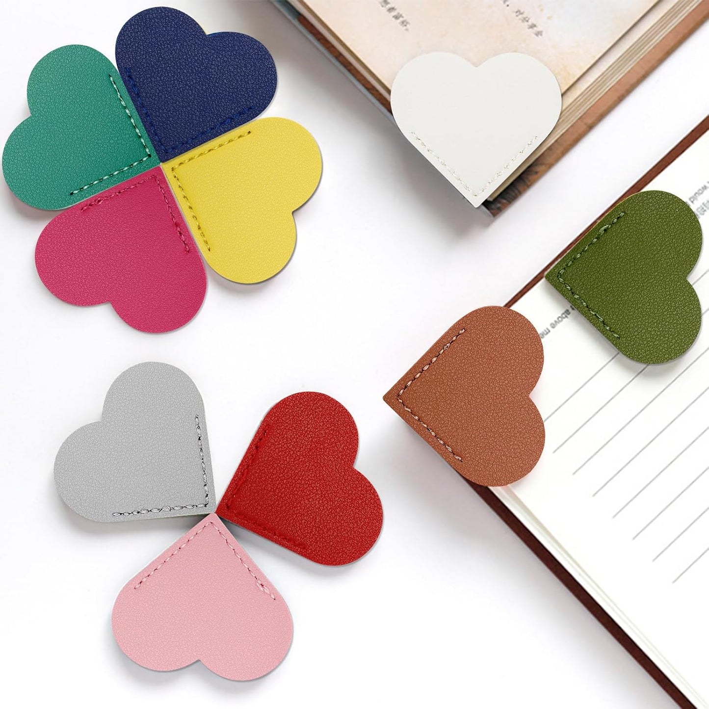 10PCS Leather Heart Bookmark Book Marks Labels Heart Corner Cute Leather Bookmark Reading Accessories Book Lovers Gifts for Women Students