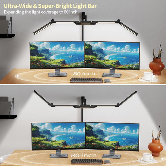 Led Desk Lamp with Clamp, 41" Architect Desk Lamp, 24W Ultra Bright Auto Dimming Computer Light, Eye-Caring Task Lamp for Home Office, Reading, Study, Dual Monitors, Workbench