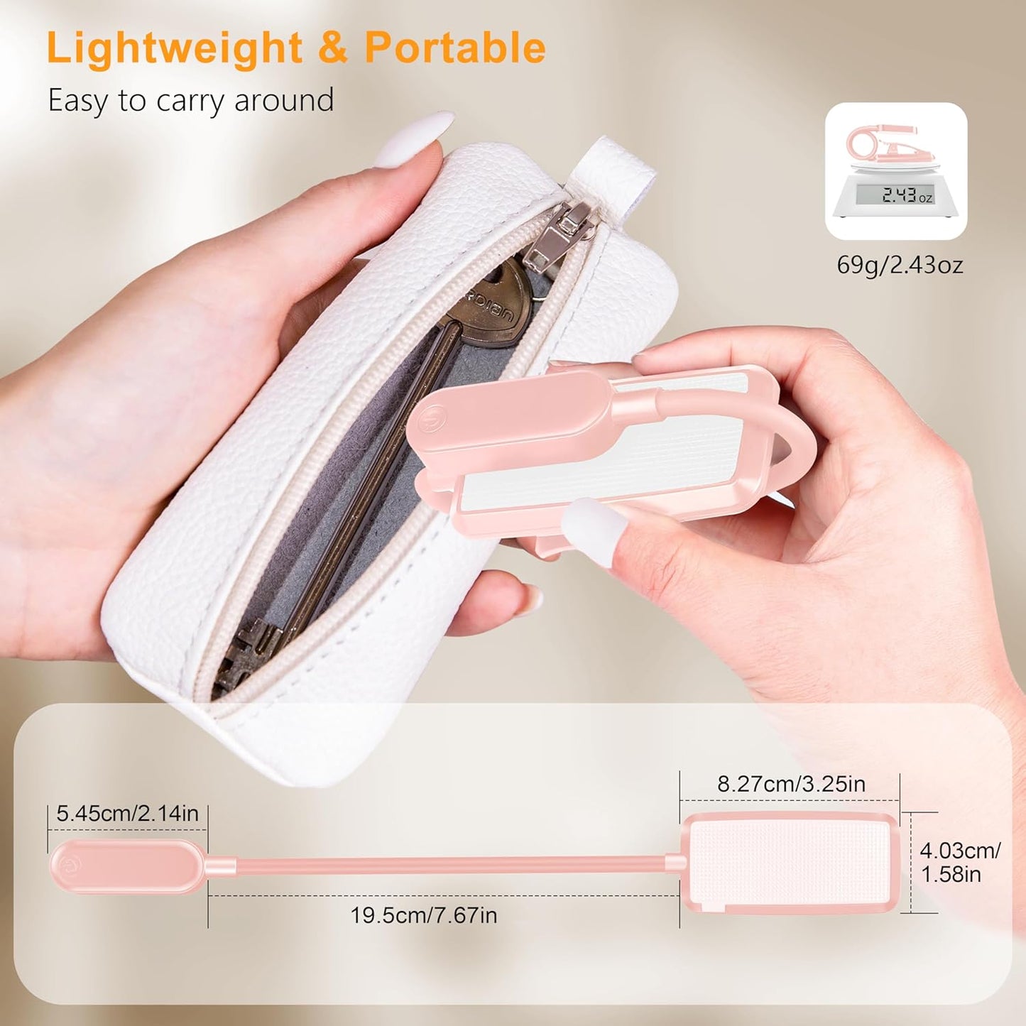 Gritin 16 LED Rechargeable Book Light for Reading in Bed- Eye Caring 3 Color Temperatures, Stepless Dimming Brightness, 80 Hrs Runtime, Lightweight Flexible Clip on Light for Book Lovers-Pink