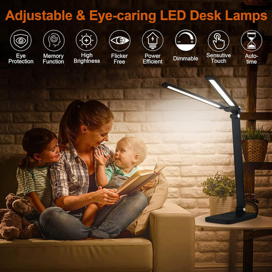 NUNET LED Desk Lamps for Home Office,Piano Lamp for Upright Piano,Rotatable Aluminum Desk Lamps with USB Charging Port,Eye-Caring Reading Light (Glossy Black)