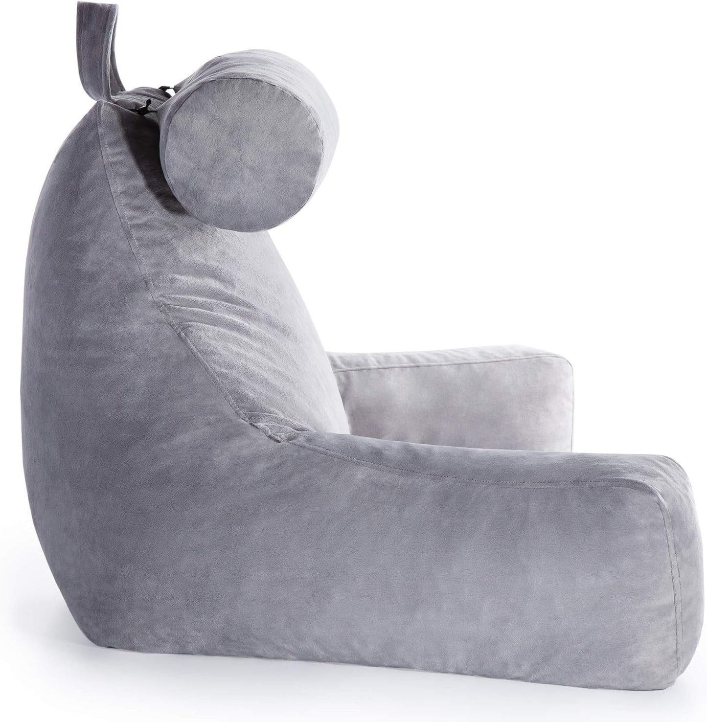 Linenspa Reading Pillow with Shredded Memory Foam- X-Large Size with Neck Support - Back Pillow for Sitting in Bed, Reading, Gaming, Watching TV – Bed Chair with Arms, Dorm Room Essentials, Stone