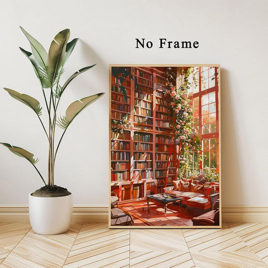 library wall art modern library poster Watercolor Books wall art Aesthetic Book Poster pink flower watercolor art Watercolor Aesthetic Paintings Aesthetic library art Reading Poster 16x24inch No frame