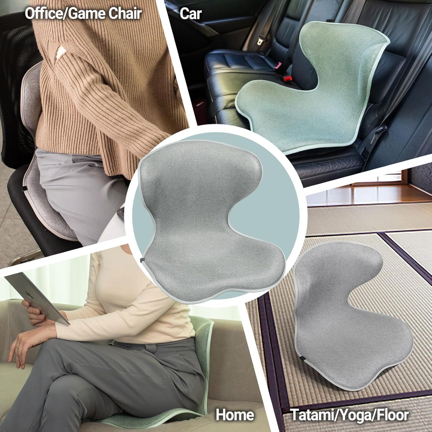 Season Guard Ergonomic Chair Seat Cushion Back Support, Posture Correction Lumbar Support Pillow, Lower Back Pain Relief for Car Driving, Office Chair, Grey