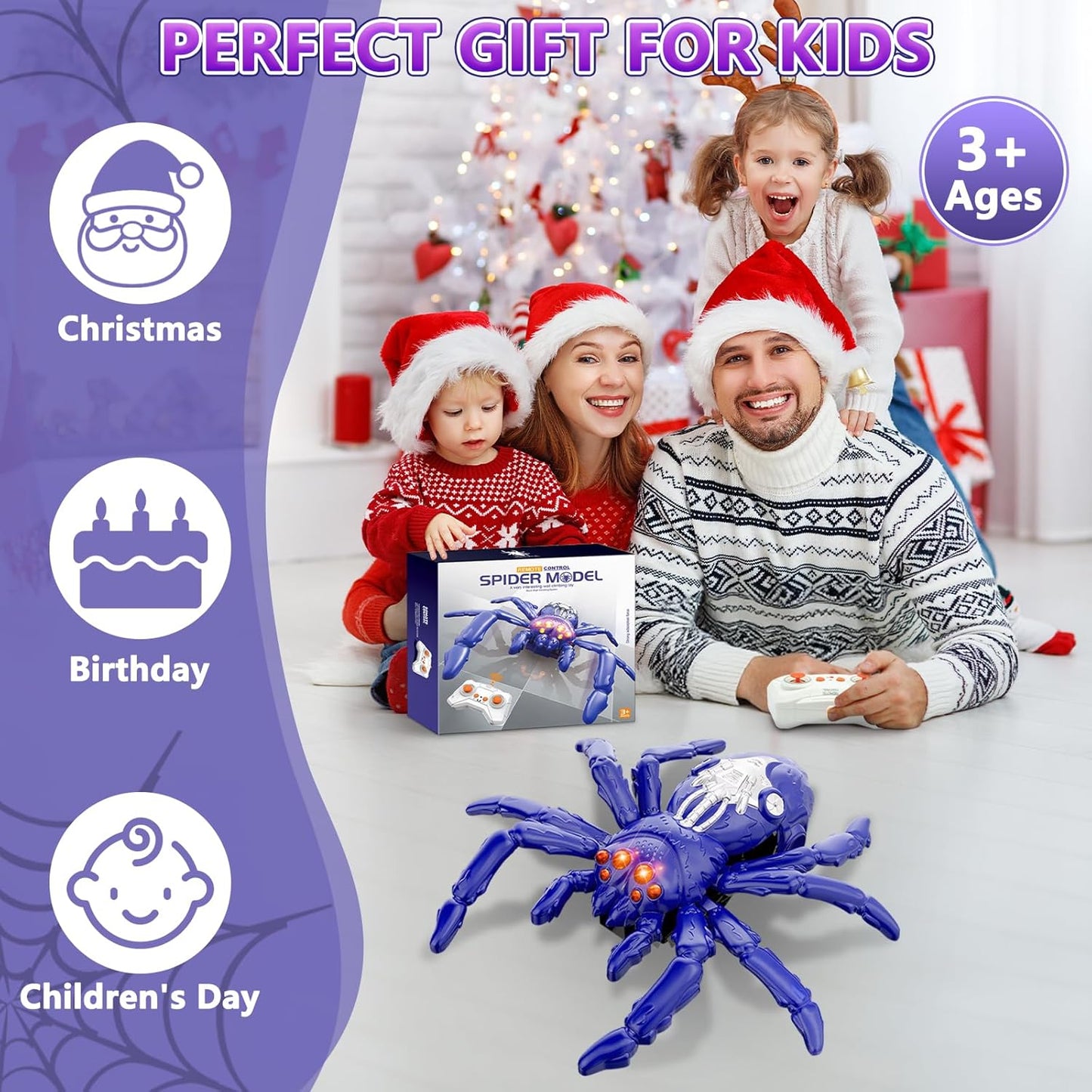 Wall Crawler Spider, Rechargeable Remote Control Robot Kids Toys, 360° Rotating RC Wall Climbing Spider with LED Eyes Toys for Boys Girls Ages 3 & Up, Birthday Gifts for 3-12 Year Old Boys