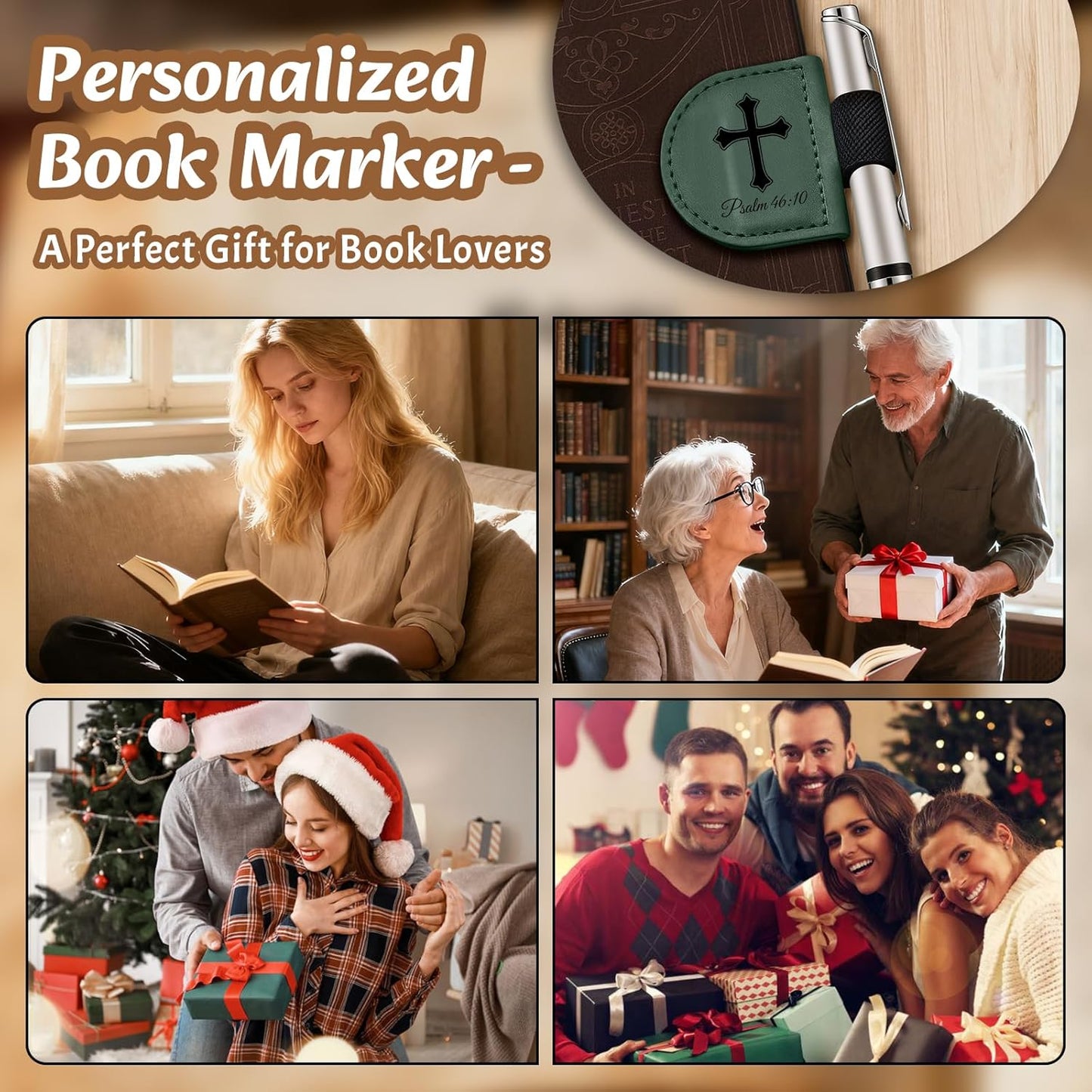 Bygone Mark Personalized Leather Bookmark with Pen Holder - Magnetic Bible Verse Design, Inspirational Gifts for Men and Women, Christian Book Lovers Reading Accessory (Brown-Psalm 119:105)