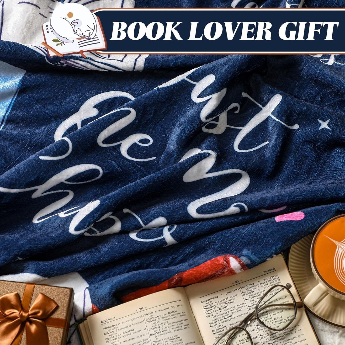 Breling Book Lovers Gifts 50 x 60 Inch Blanket Librarian Reading Throw Blanket Book Lover Club Gifts for Reading Bookish Librarian Birthday Gift
