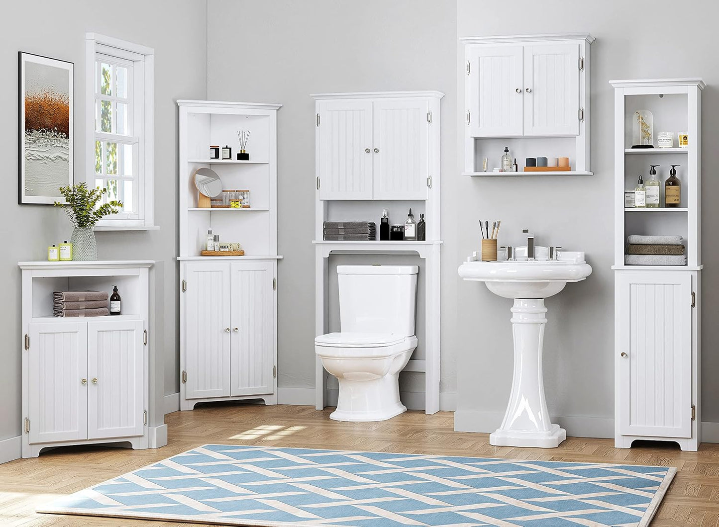 UTEX Bathroom Corner Storage Cabinet, Small Floor Corner Cabinet with Doors and Adjustable Shelves, Freestanding Narrow Storage Organizer for Bathroom, Kitchen, Living Room, White | Floor Corner Cabinet, Doors, Adjustable Shelves, Freestanding, Narrow Cab
