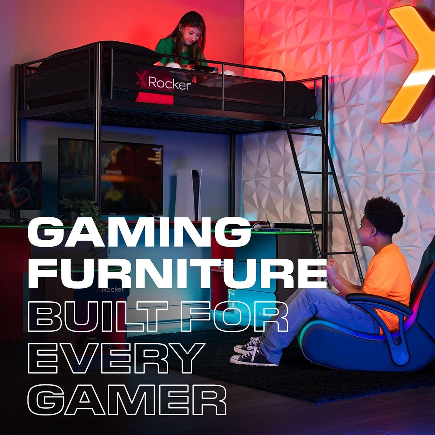 X Rocker SE Video Gaming Chair with 2 Headrest Audio Speakers, Foldable Floor Rocker with Wireless Bluetooth or Wired Connection, 200 lbs Max, Blue Black Gray
