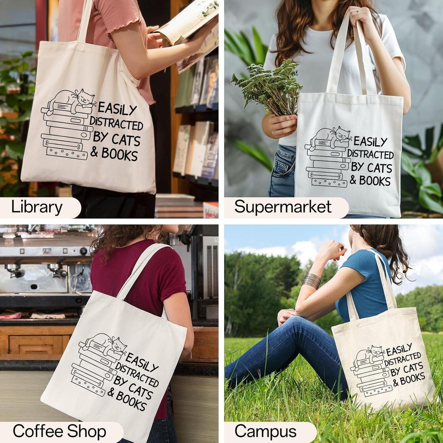 Book Lovers Gifts Cat Lover Gifts for Women Canvas Tote Bag Bookish Accessories Club Cat Themed Gift