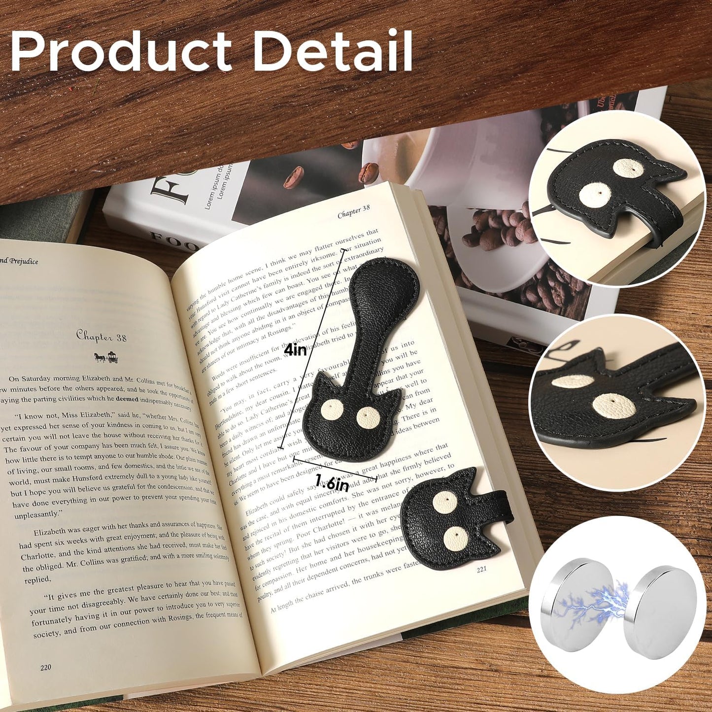 Book Weight Holder Page Open Weighted Black Magnetic Cat Bookmarks Reading Accessories Office Desk Decor Executive Gift for Writer Reader (02Bookmark Page Holder + Bookmark)