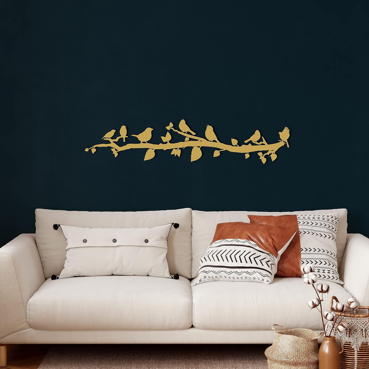 Metal Wall Decor, Birds On Branch , Home Living Room Decor, Wall Sign, Metal Wall Art, Interior Decoration, Indoor Outdoor Hangings, Gold (100x22cm)