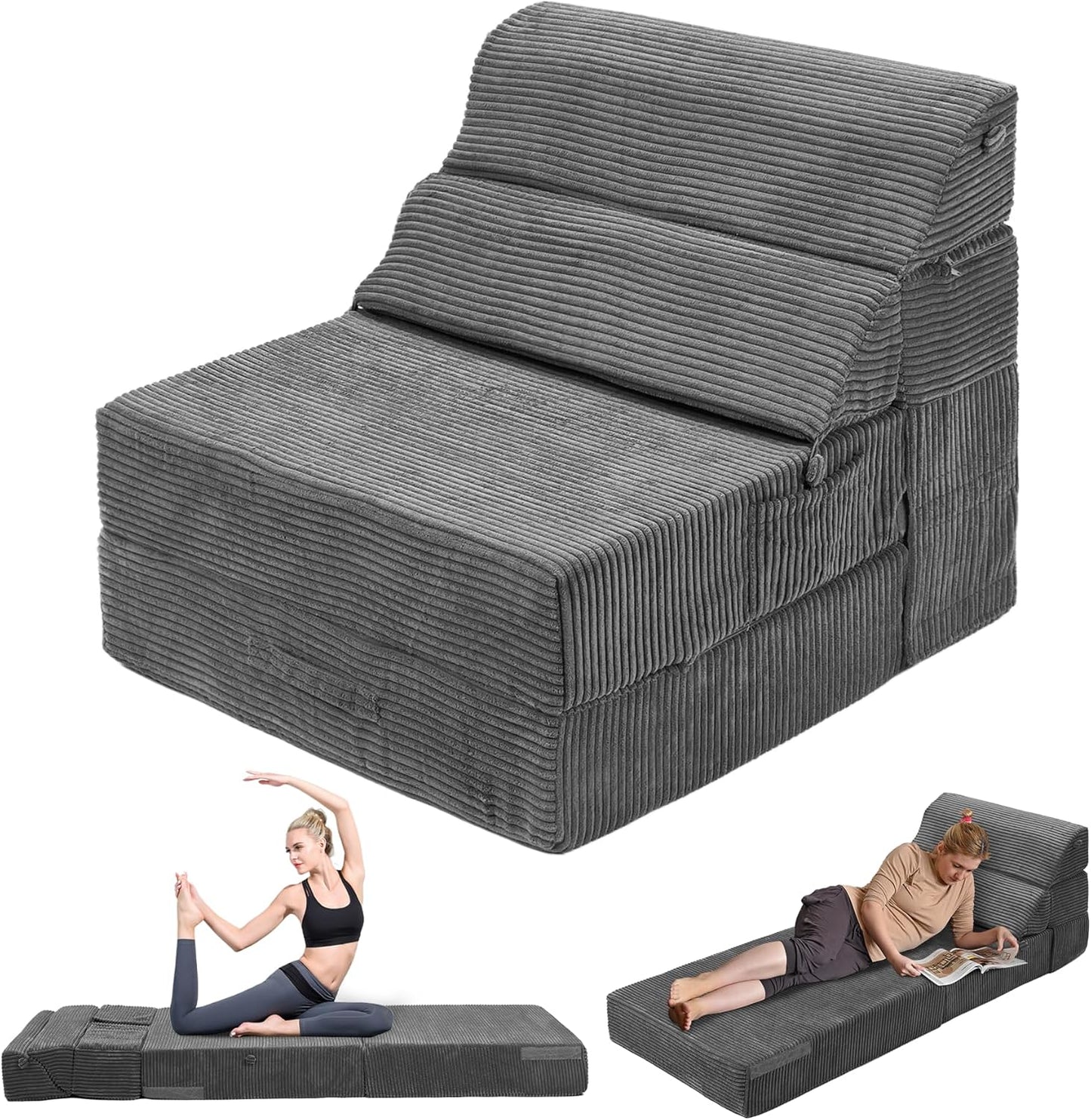 Comfy Folding Sofa Bed - Convertible Sleeper Sofa Fold Out Sofa Bed Sleeper Chair Couch for Living Room Guest, Foldable Floor Chairs Lounger Mattress with Back Support, Dark Grey