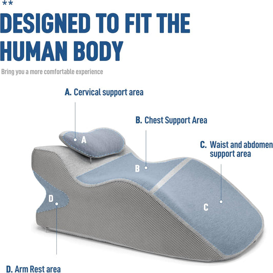 Memory Foam Wedge Reading Pillow for Bed, Adult Ergonomic Back Pillow with Adjustable Headrest, Bed Pillow for Sitting Up, Back Support for Reading, Relaxing, Pain Relief, Removable Washable Cover