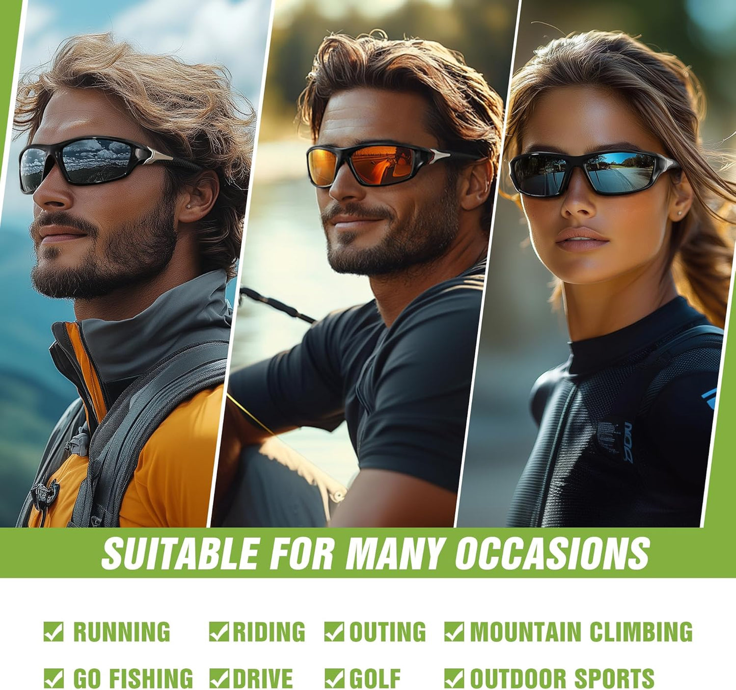 3 Pack Polarized Sports Sunglasses for Men, Mens Sunglasses Wrap Around UV Protection for Cycling Fishing Driving